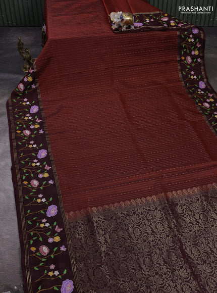 Rust & Maroon Pure Soft Silk - Embroidery