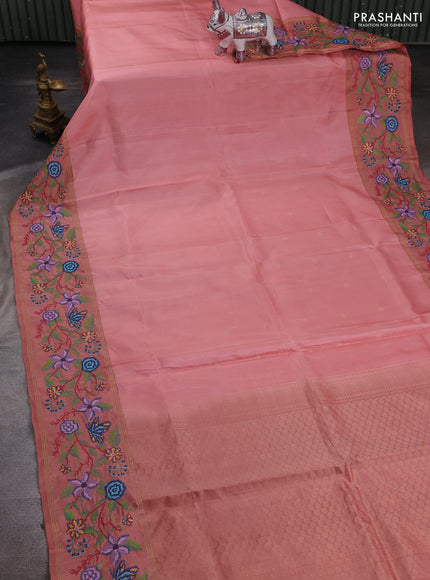 Peach Pink & Peach Pure Soft Silk - Embroidery