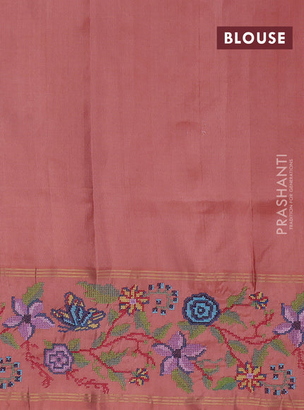 Peach Pink & Peach Pure Soft Silk - Embroidery