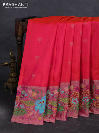 Pink & Magenta Pink Pure Soft Silk - Embroidery