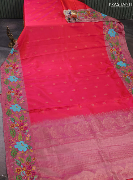 Pink & Magenta Pink Pure Soft Silk - Embroidery