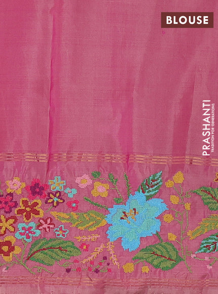 Pink & Magenta Pink Pure Soft Silk - Embroidery
