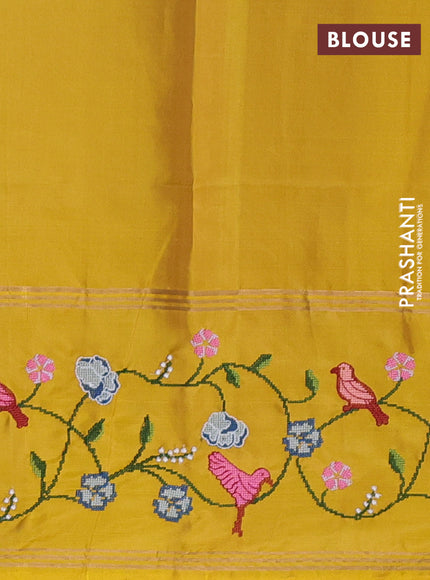 Beige & Yellow Pure Soft Silk - Embroidery