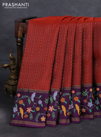 Maroon & Purple Pure Soft Silk - Embroidery