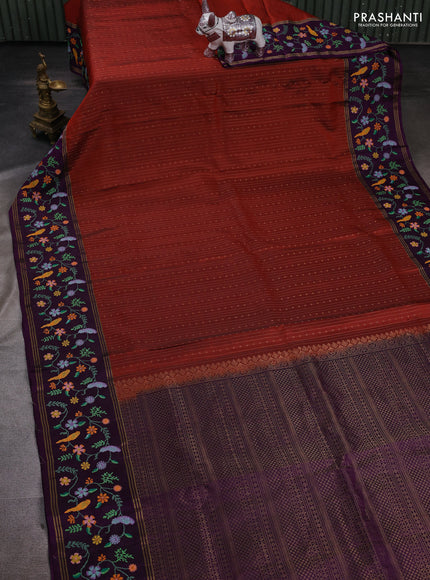 Maroon & Purple Pure Soft Silk - Embroidery
