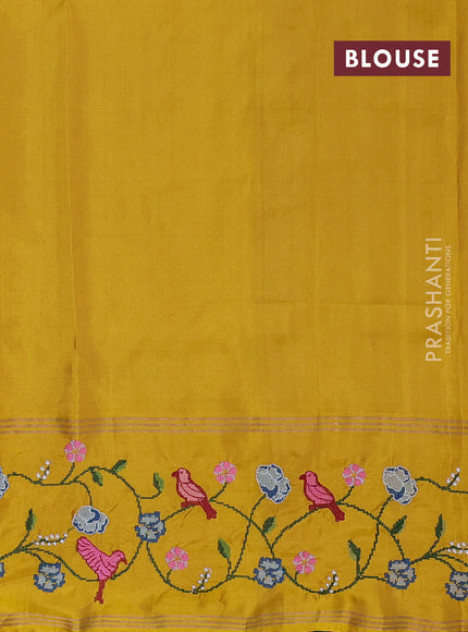 Beige & Yellow Pure Soft Silk - Embroidery