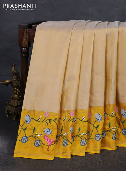 Pale Yellow & Yellow Pure Soft Silk - Embroidery