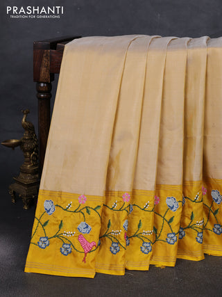 Pale Yellow & Yellow Pure Soft Silk - Embroidery