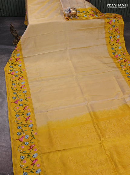 Pale Yellow & Yellow Pure Soft Silk - Embroidery