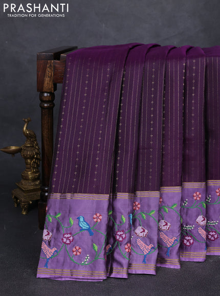 Purple & Lavender Pure Soft Silk - Embroidery