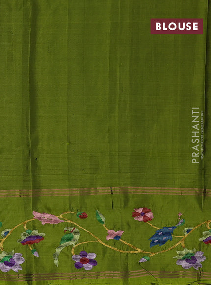 Black & Mehendi Green Pure Soft Silk - Embroidery