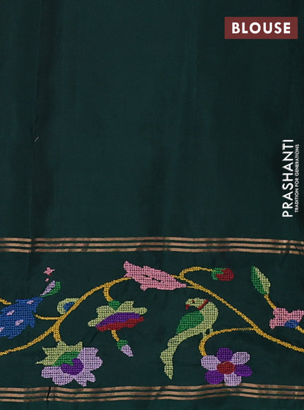 Mustard & Bottle Green Pure Soft Silk - Embroidery