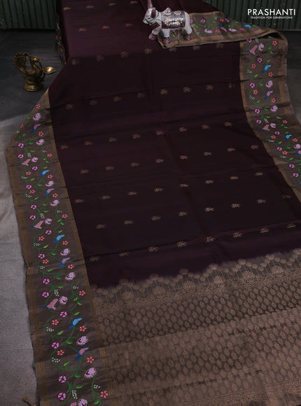 Wine & Pastel Brown Pure Soft Silk - Embroidery