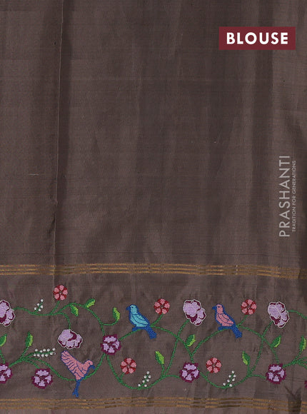 Wine & Pastel Brown Pure Soft Silk - Embroidery