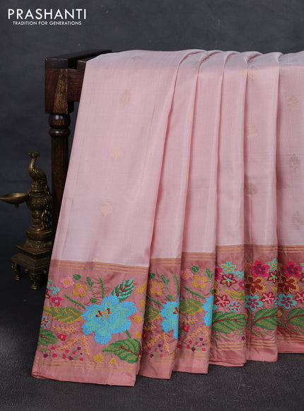 Beige & Pastel Peach Pure Soft Silk - Embroidery