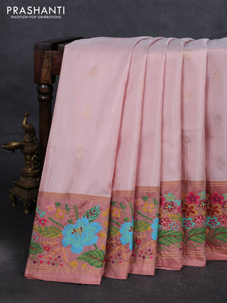 Beige & Pastel Peach Pure Soft Silk - Embroidery