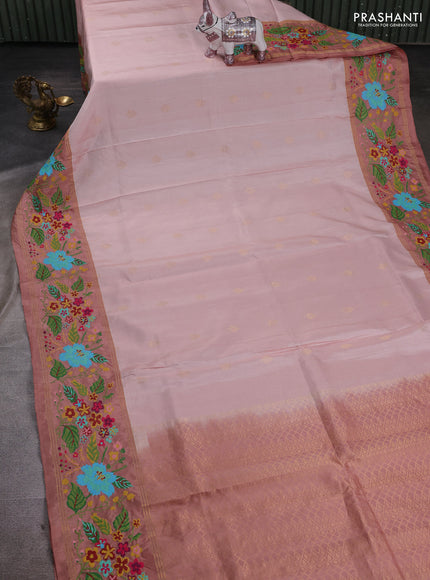 Beige & Pastel Peach Pure Soft Silk - Embroidery