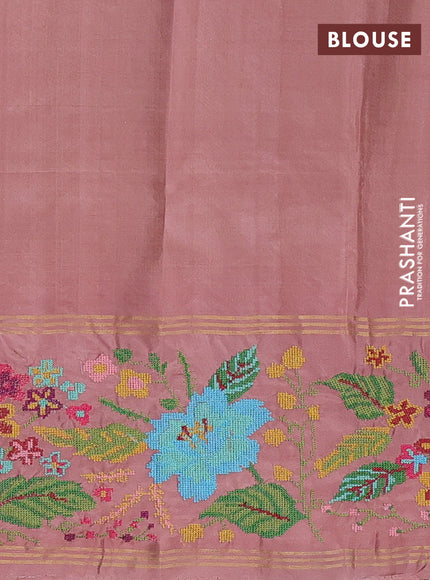 Lime Green & Pastel Peach Pure Soft Silk - Embroidery
