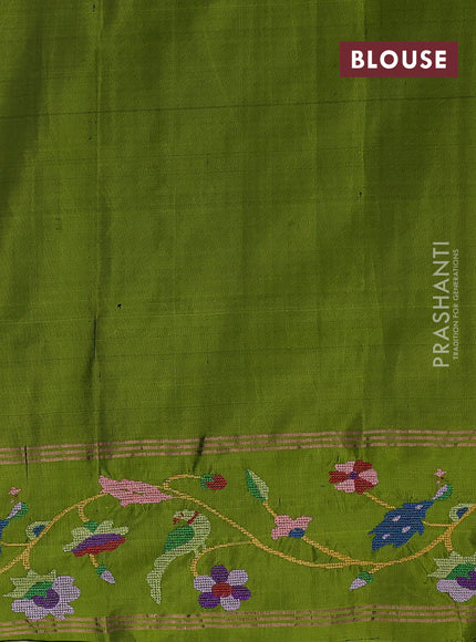 Navy Blue & Mehendi Green Pure Soft Silk - Embroidery