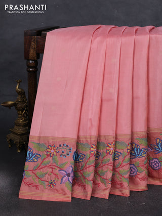 Peach & Pastel Peach Pure Soft Silk - Embroidery