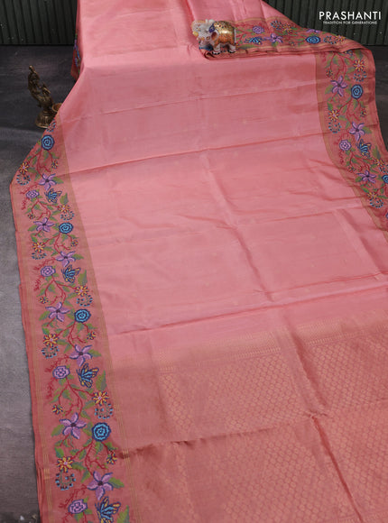 Peach & Pastel Peach Pure Soft Silk - Embroidery