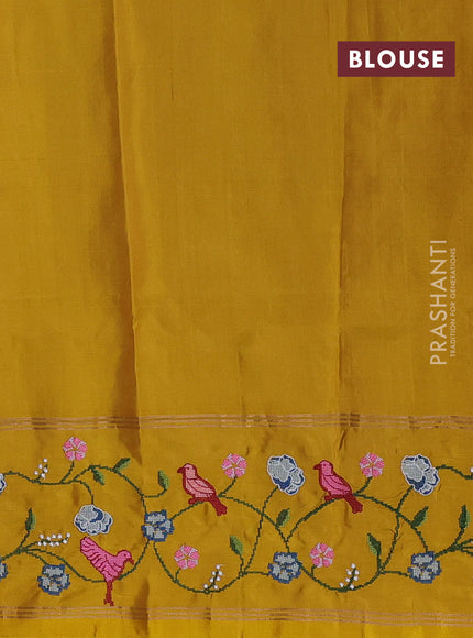Beige & Yellow Pure Soft Silk - Embroidery