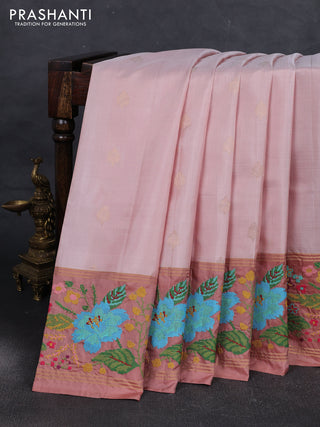 Beige & Pastel Peach Pure Soft Silk - Embroidery