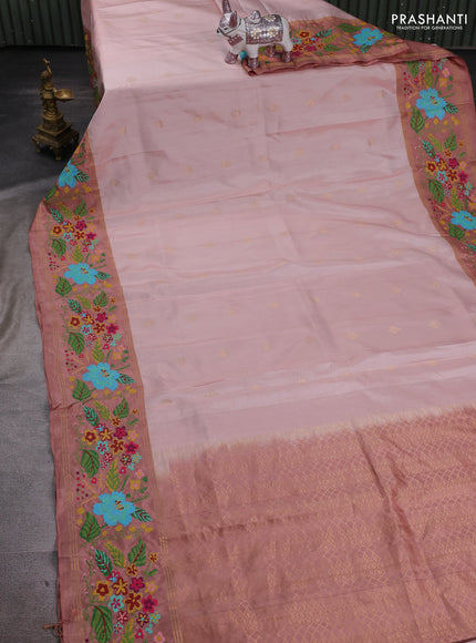 Beige & Pastel Peach Pure Soft Silk - Embroidery