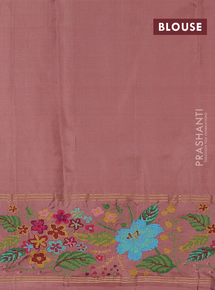Beige & Pastel Peach Pure Soft Silk - Embroidery
