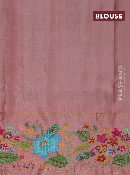 Teal Blue & Pastel Peach Pure Soft Silk - Embroidery