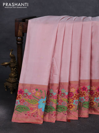 Pastel Peach & Peach Pure Soft Silk - Embroidery