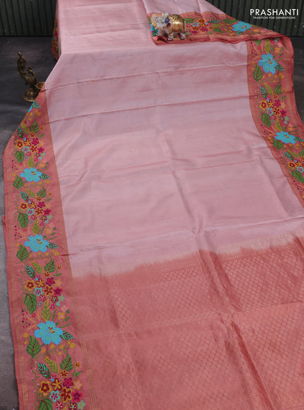 Pastel Peach & Peach Pure Soft Silk - Embroidery