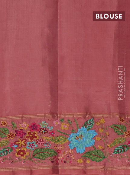 Pastel Peach & Peach Pure Soft Silk - Embroidery