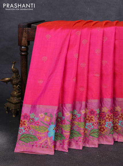Pink & Magenta Pink Pure Soft Silk - Embroidery
