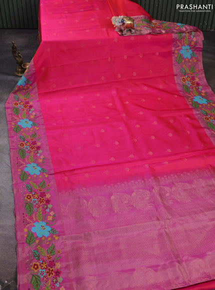 Pink & Magenta Pink Pure Soft Silk - Embroidery