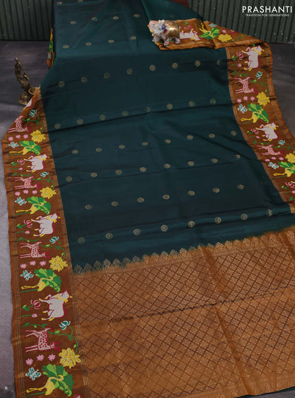 Bottle Green & Mustard Pure Soft Silk - Embroidery