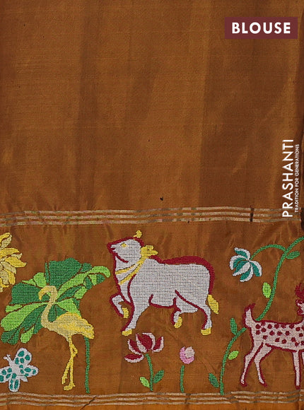 Bottle Green & Mustard Pure Soft Silk - Embroidery