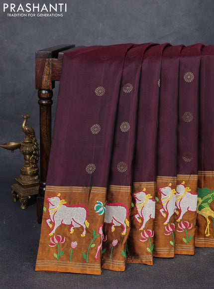 Maroon & Mustard Pure Soft Silk - Embroidery