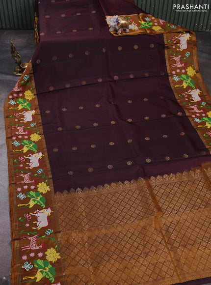 Maroon & Mustard Pure Soft Silk - Embroidery