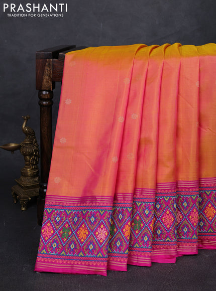 Mango Yellow & Pink Pure Soft Silk - Embroidery