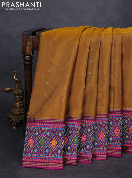 Mustard & Purple Pure Soft Silk - Embroidery