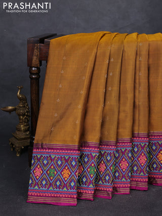 Mustard & Purple Pure Soft Silk - Embroidery