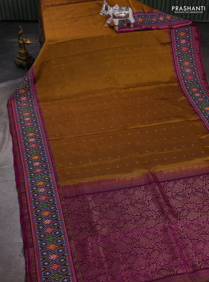 Mustard & Purple Pure Soft Silk - Embroidery