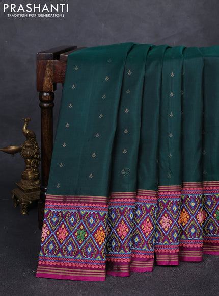 Bottle Green & Purple Pure Soft Silk - Embroidery