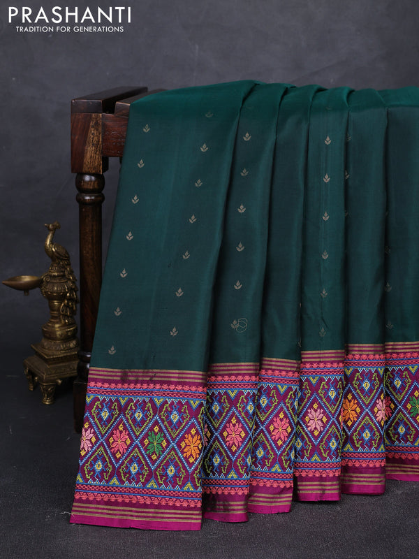 Bottle Green & Purple Pure Soft Silk - Embroidery
