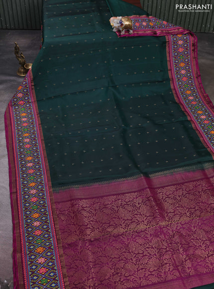 Bottle Green & Purple Pure Soft Silk - Embroidery