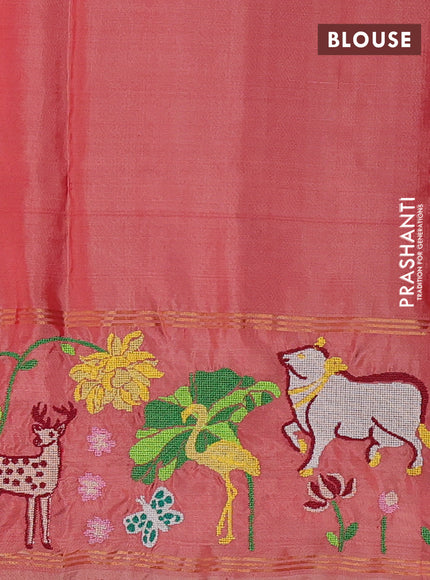 Red & Peach Pure Soft Silk - Embroidery