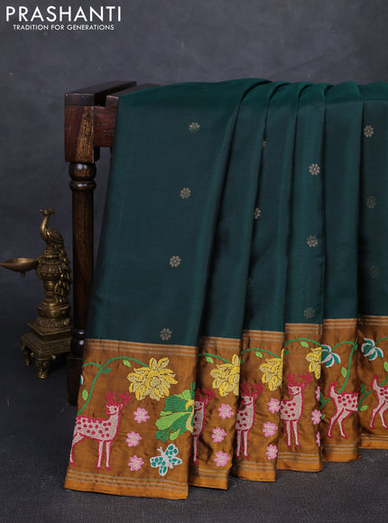 Green & Mustard Pure Soft Silk - Embroidery
