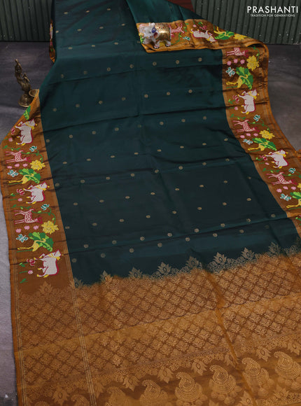 Green & Mustard Pure Soft Silk - Embroidery