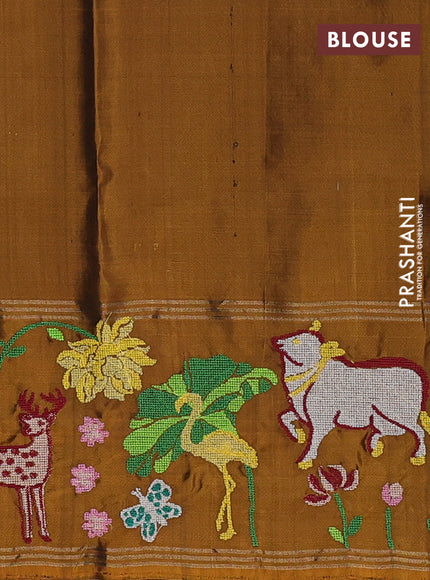 Green & Mustard Pure Soft Silk - Embroidery